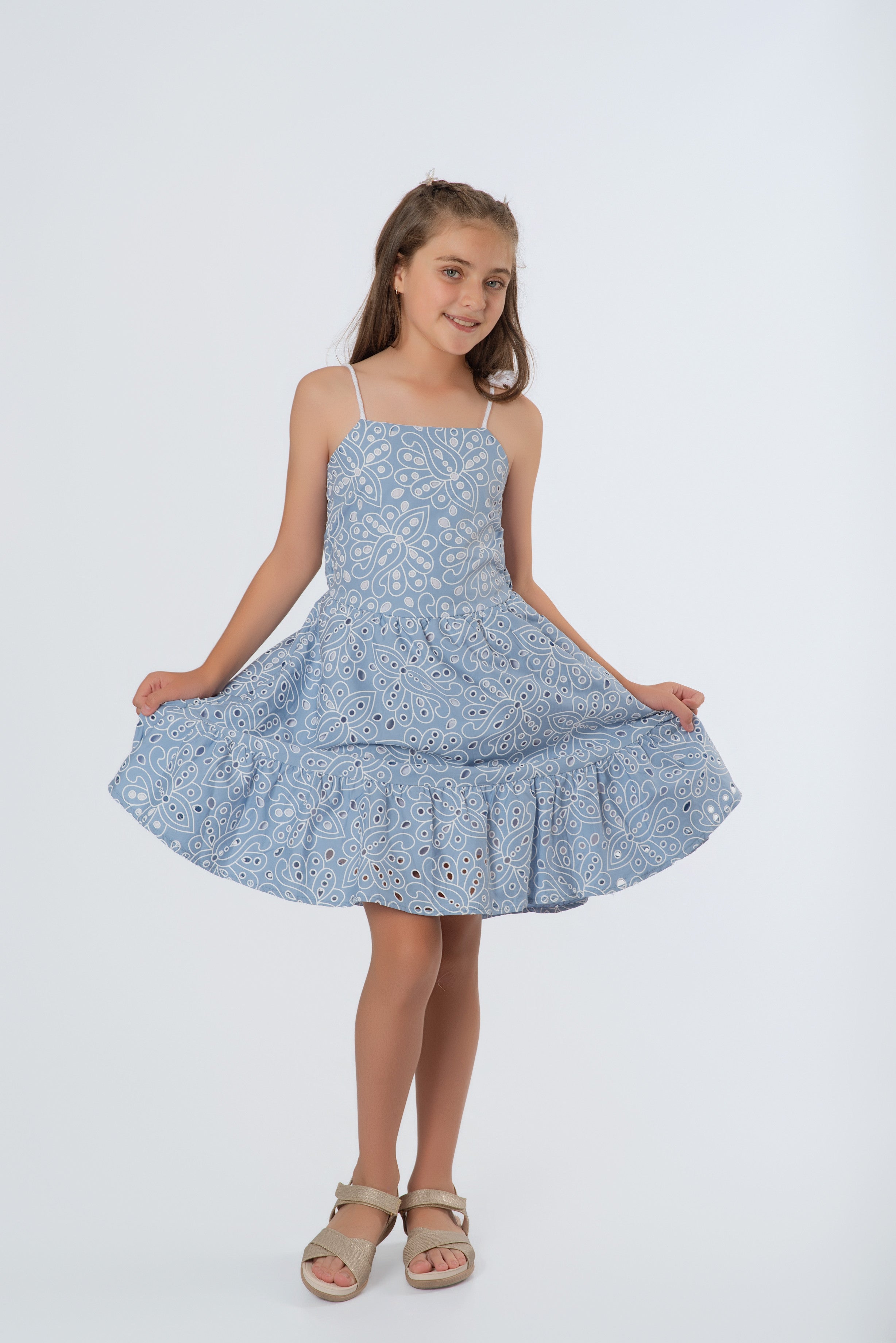 Vestido Teens en Lino Estampado | Espalda para Amarrar y Detalles Boho