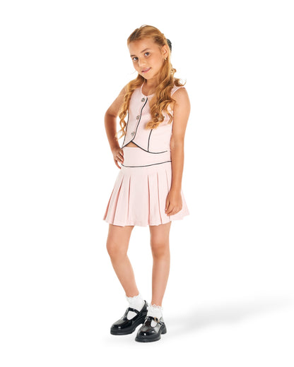 Conjunto Palo de Rosa con chaleco y falda plisada