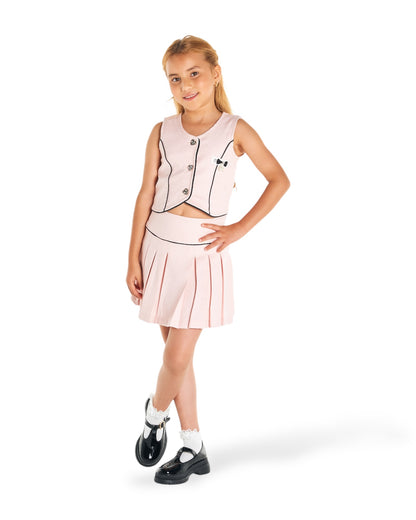 Conjunto Palo de Rosa con chaleco y falda plisada