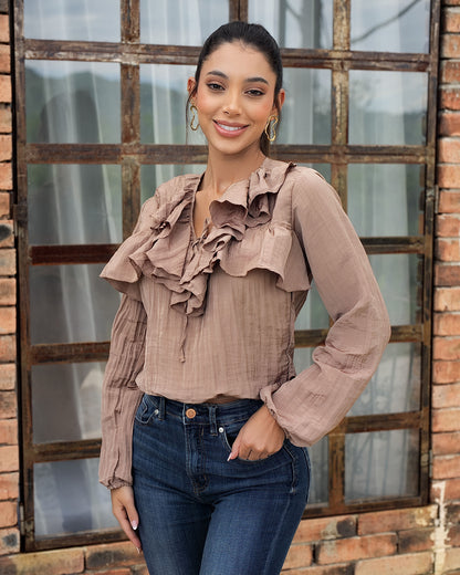 Blusa bolero con volantes de rayón