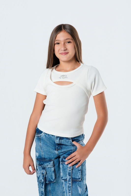 Blusa teen rib cruzada con abertura