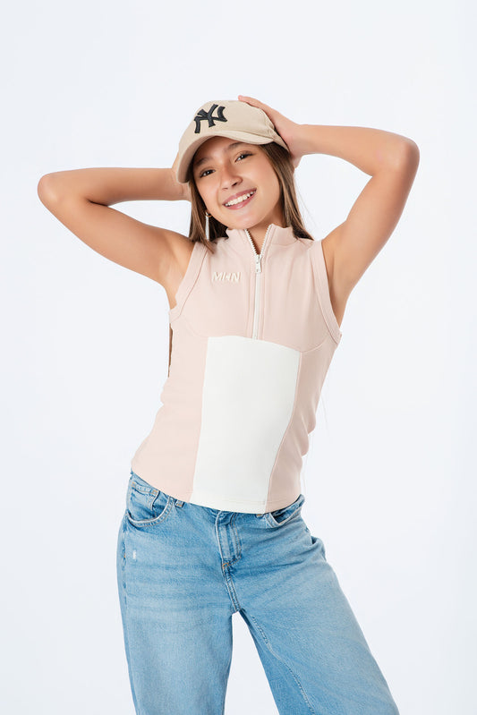 Blusa Teens con Cierre – Rib bicolor