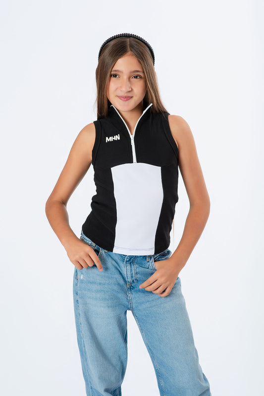 Blusa Teens con Cierre – Rib bicolor