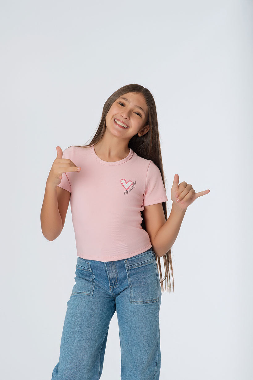Blusa Teens con  Aplique Corazón | Estilo Coquette