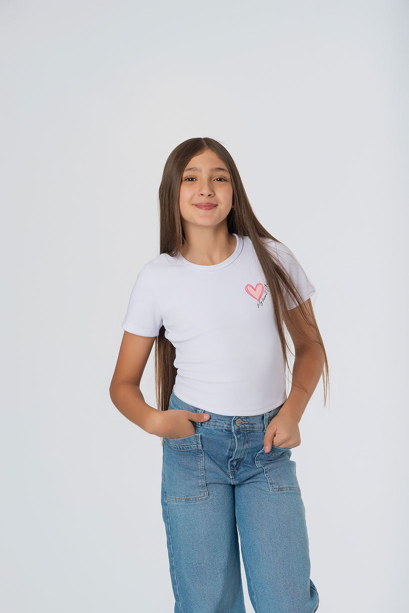 Blusa Teens con  Aplique Corazón | Estilo Coquette
