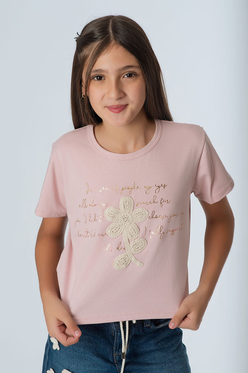 Camiseta Teens Con Estampado Flor | Básica Aesthetic