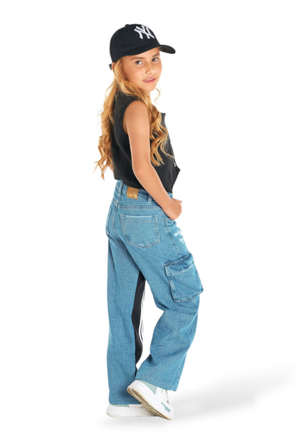 Conjunto Teen Chaleco Negro + Jean Cargo