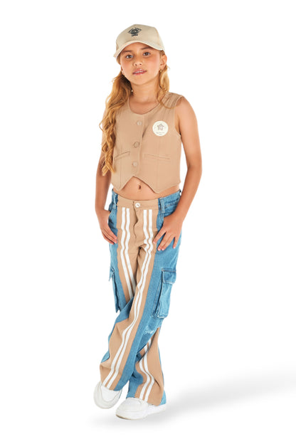 Conjunto Teen Chaleco Caqui + Jean Cargo