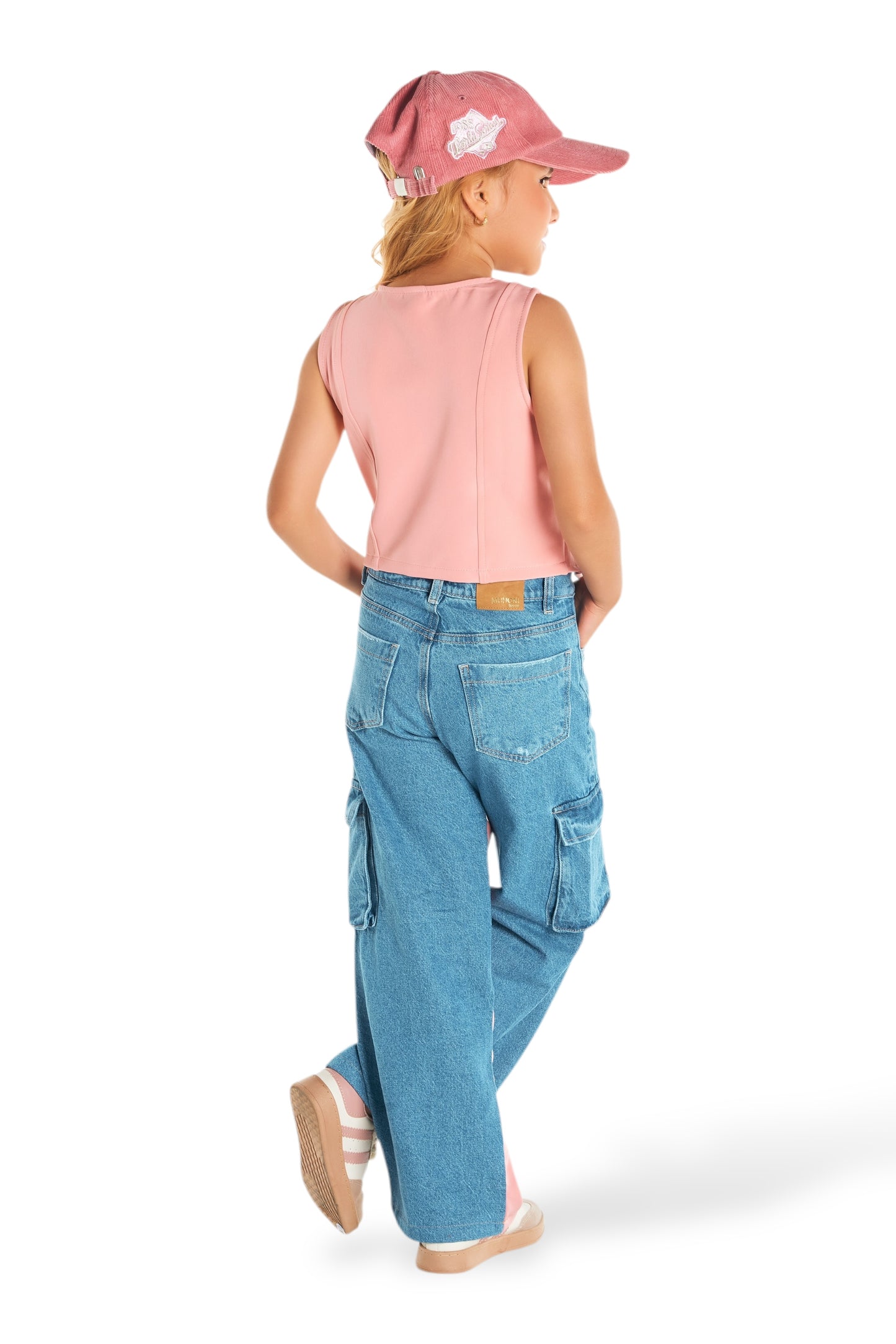 Conjunto Teen Chaleco Rosa + Jean Cargo