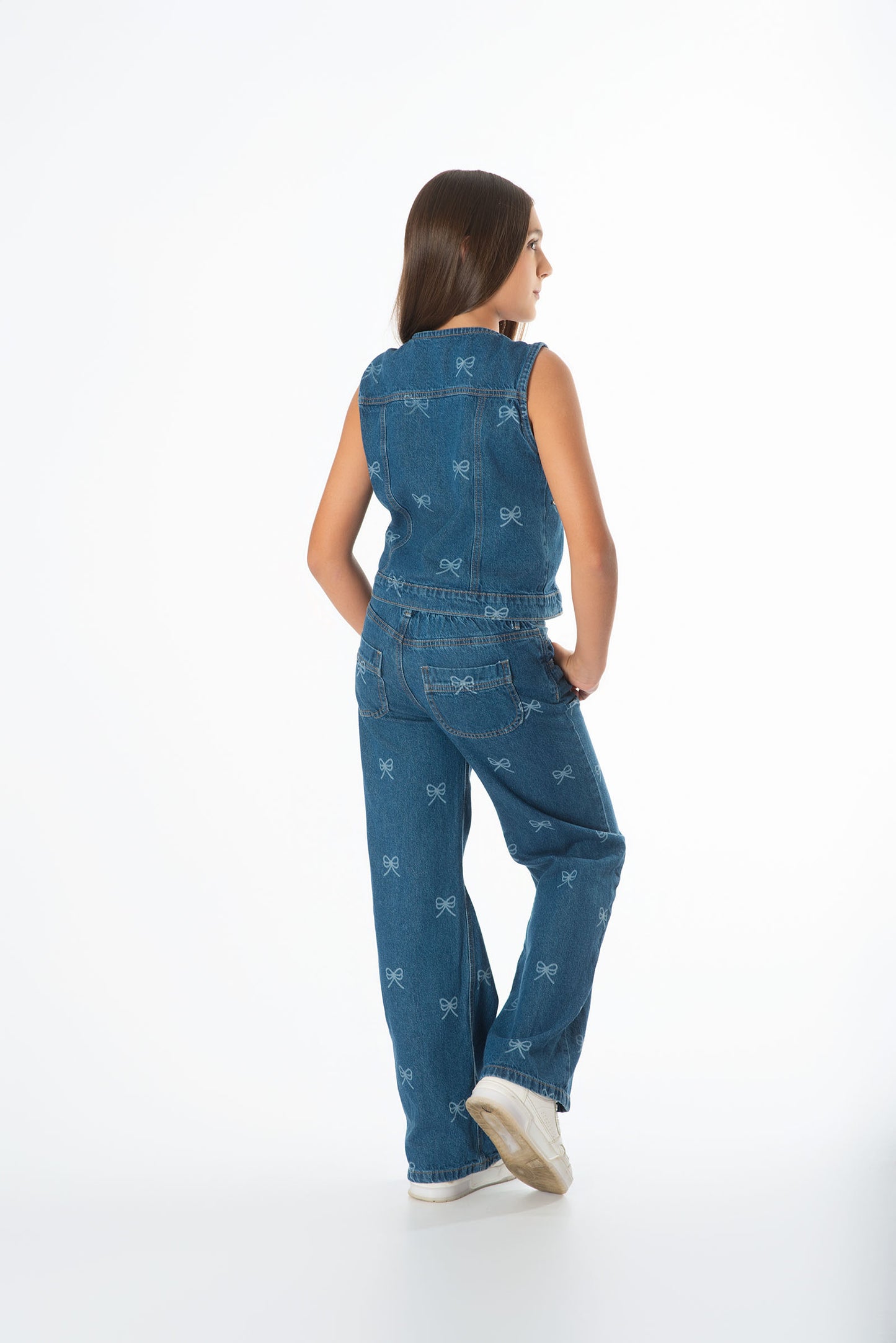 Conjunto Denim Moños Juvenil | Chaleco & Jeans Wide Leg