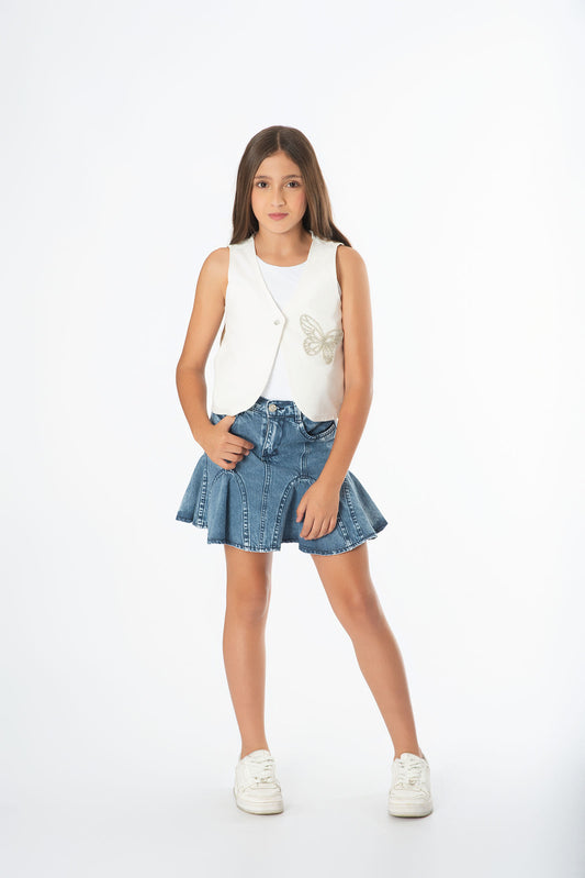 Conjunto Falda Denim | Chaleco Lino