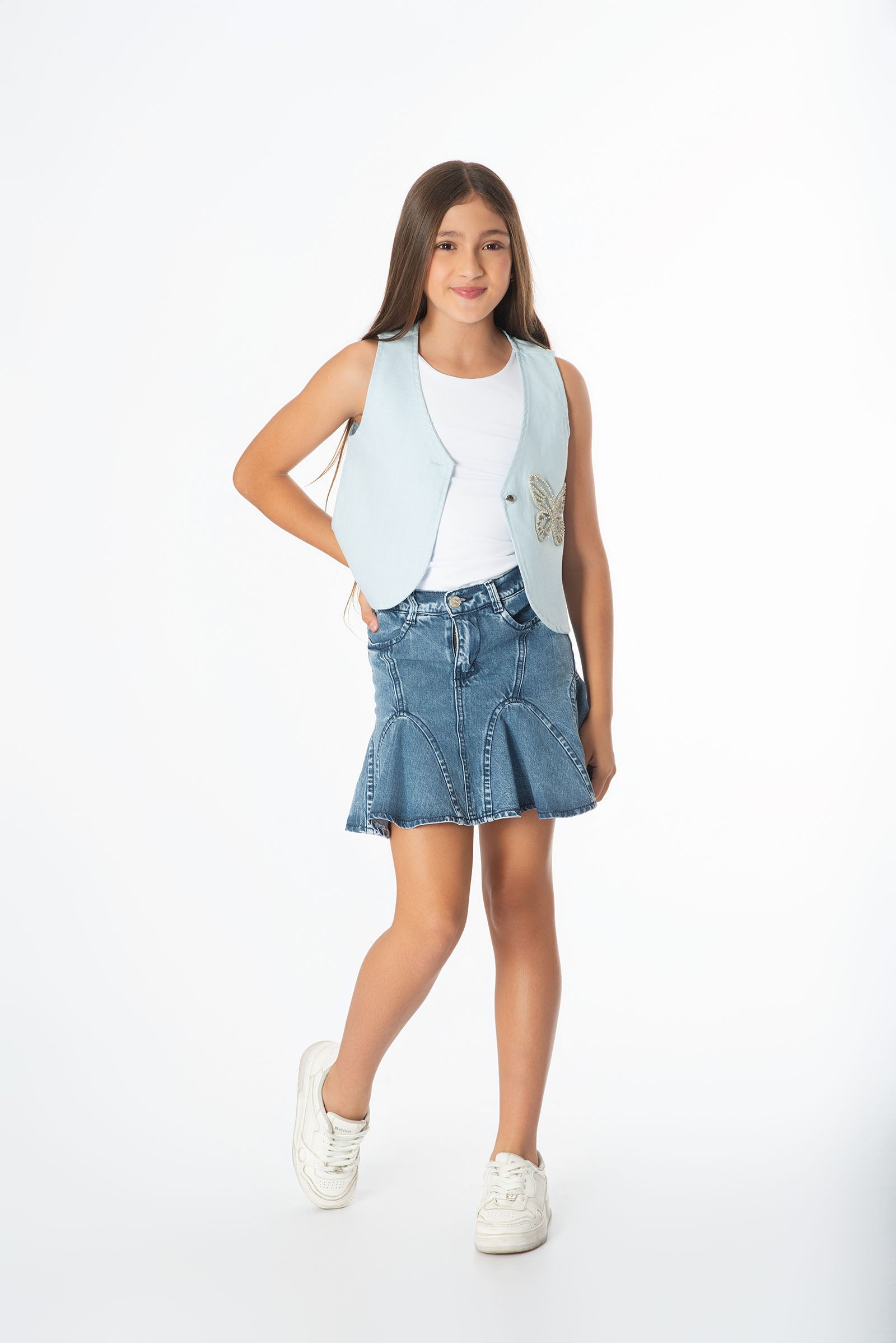 Conjunto Falda Denim | Chaleco Lino