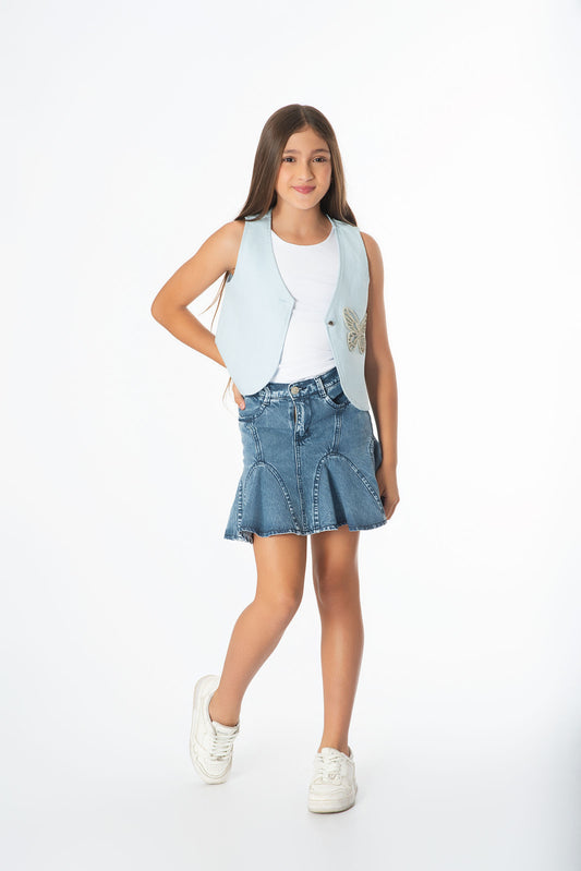 Conjunto Falda Denim | Chaleco Lino