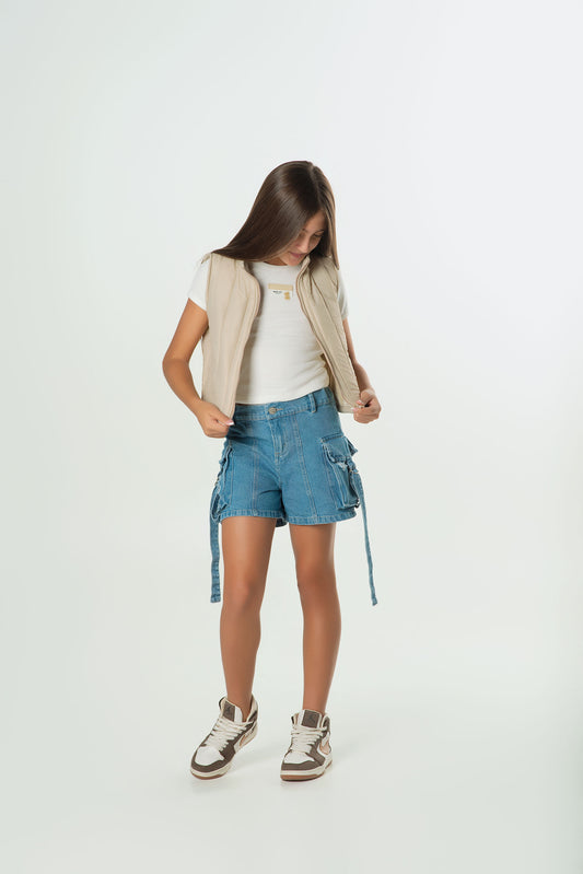 Set 3 Piezas Chaleco Acolchado | Short Denim y Blusa