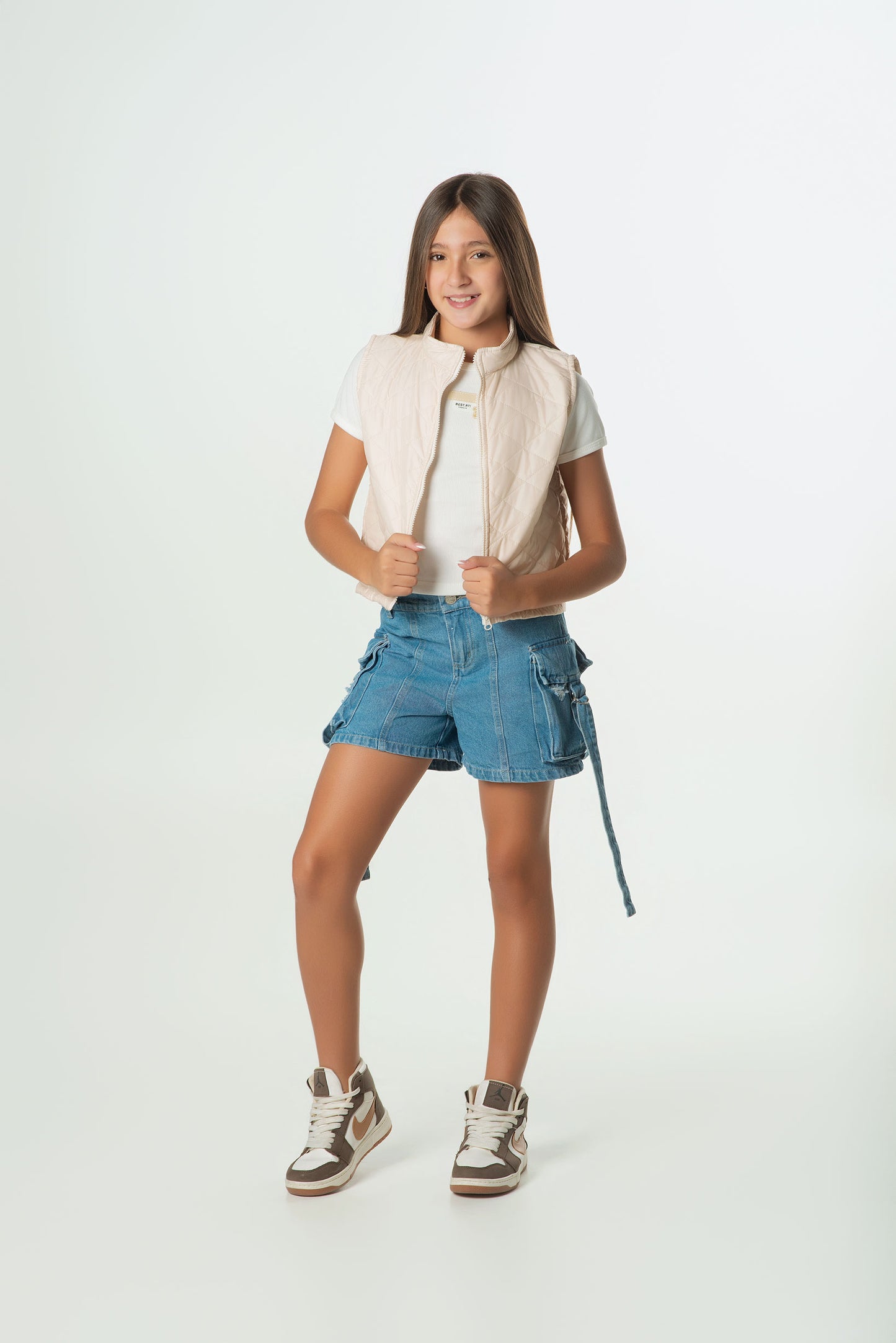 Set 3 Piezas Chaleco Acolchado | Short Denim y Blusa