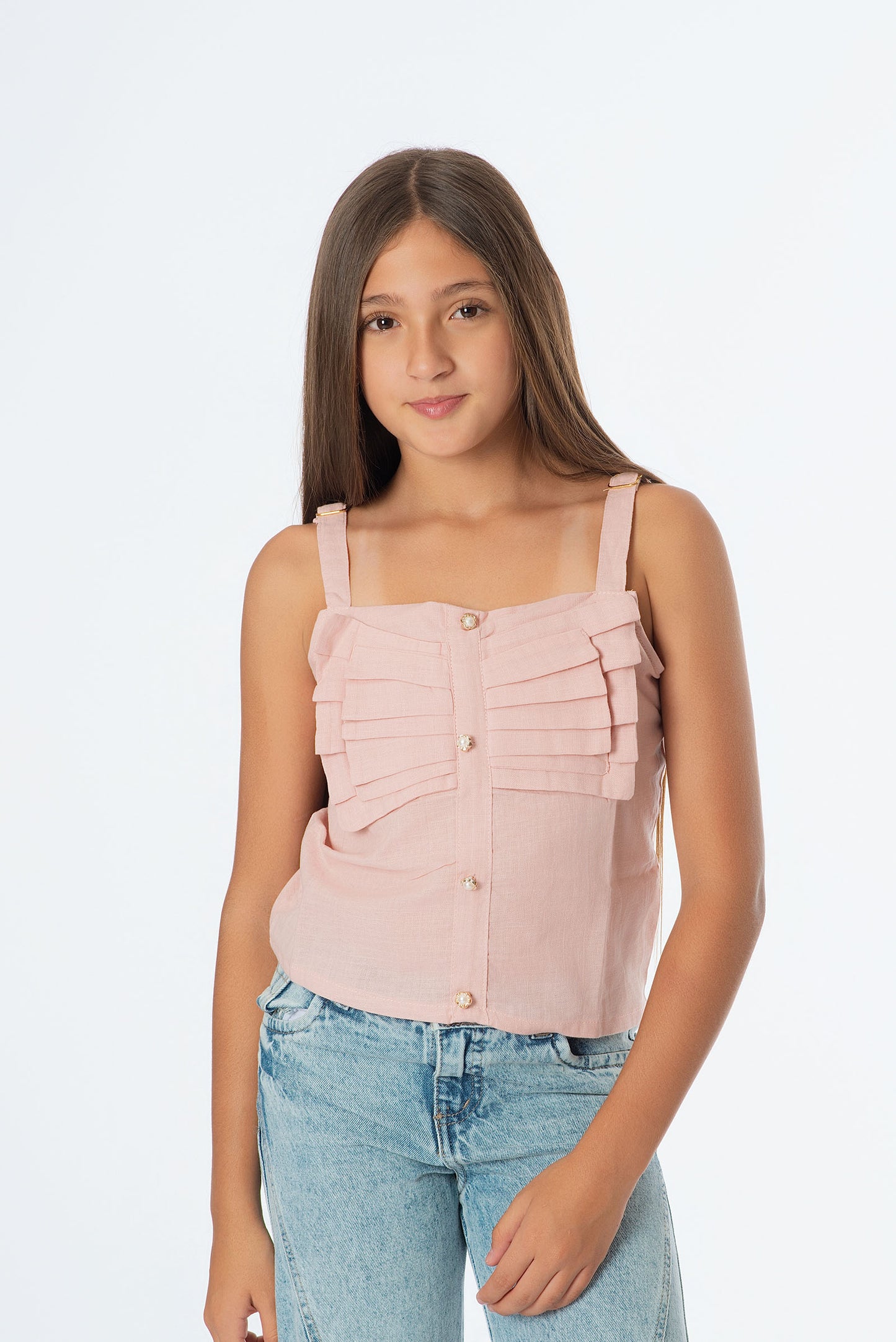 Blusa Lino Juvenil con Volantes y Sisa