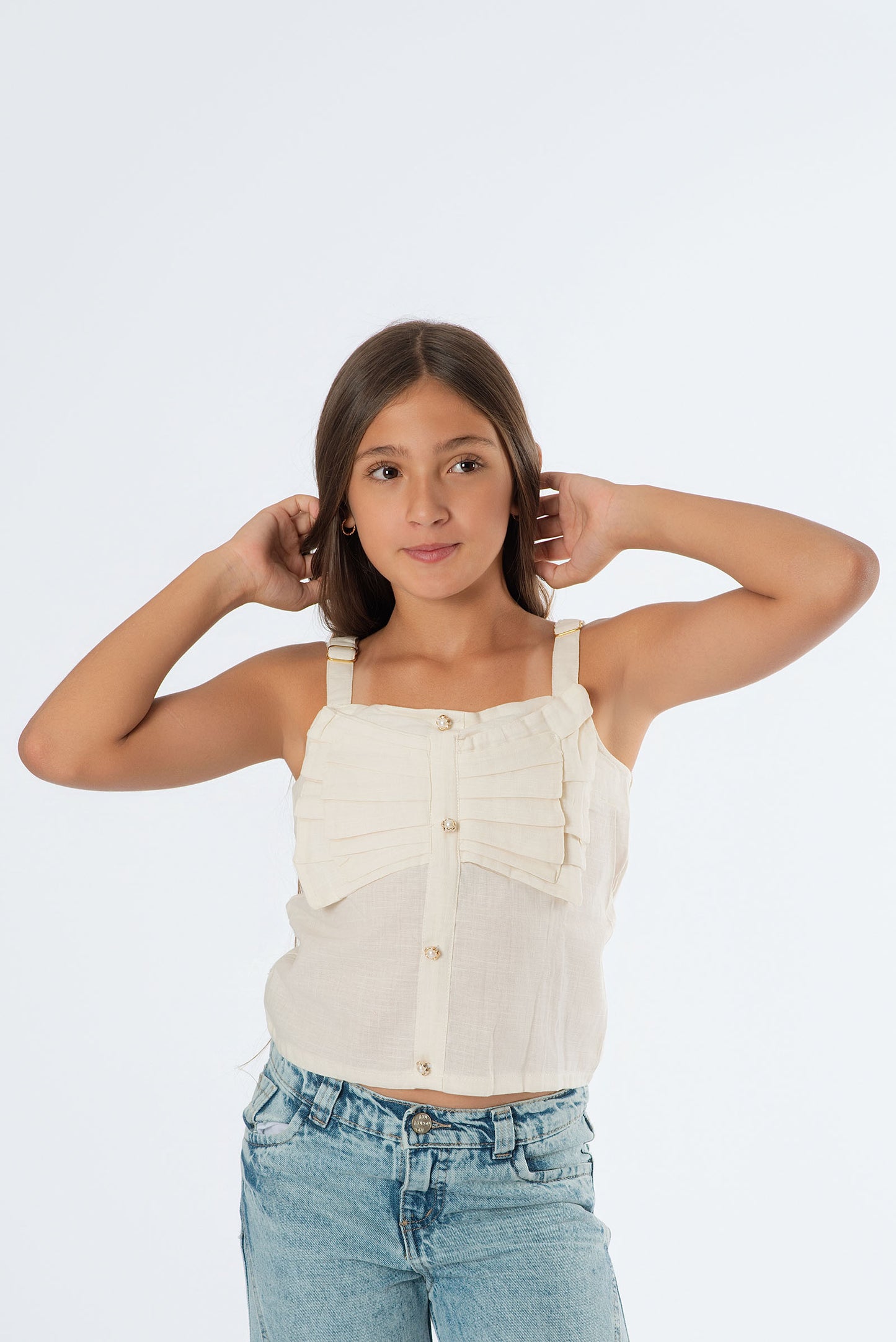 Blusa Lino Juvenil con Volantes y Sisa