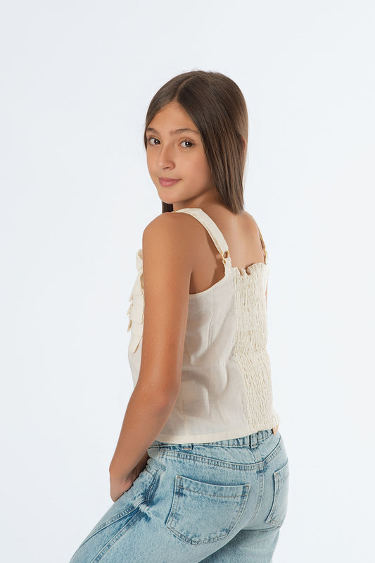 Blusa Lino Juvenil con Volantes y Sisa