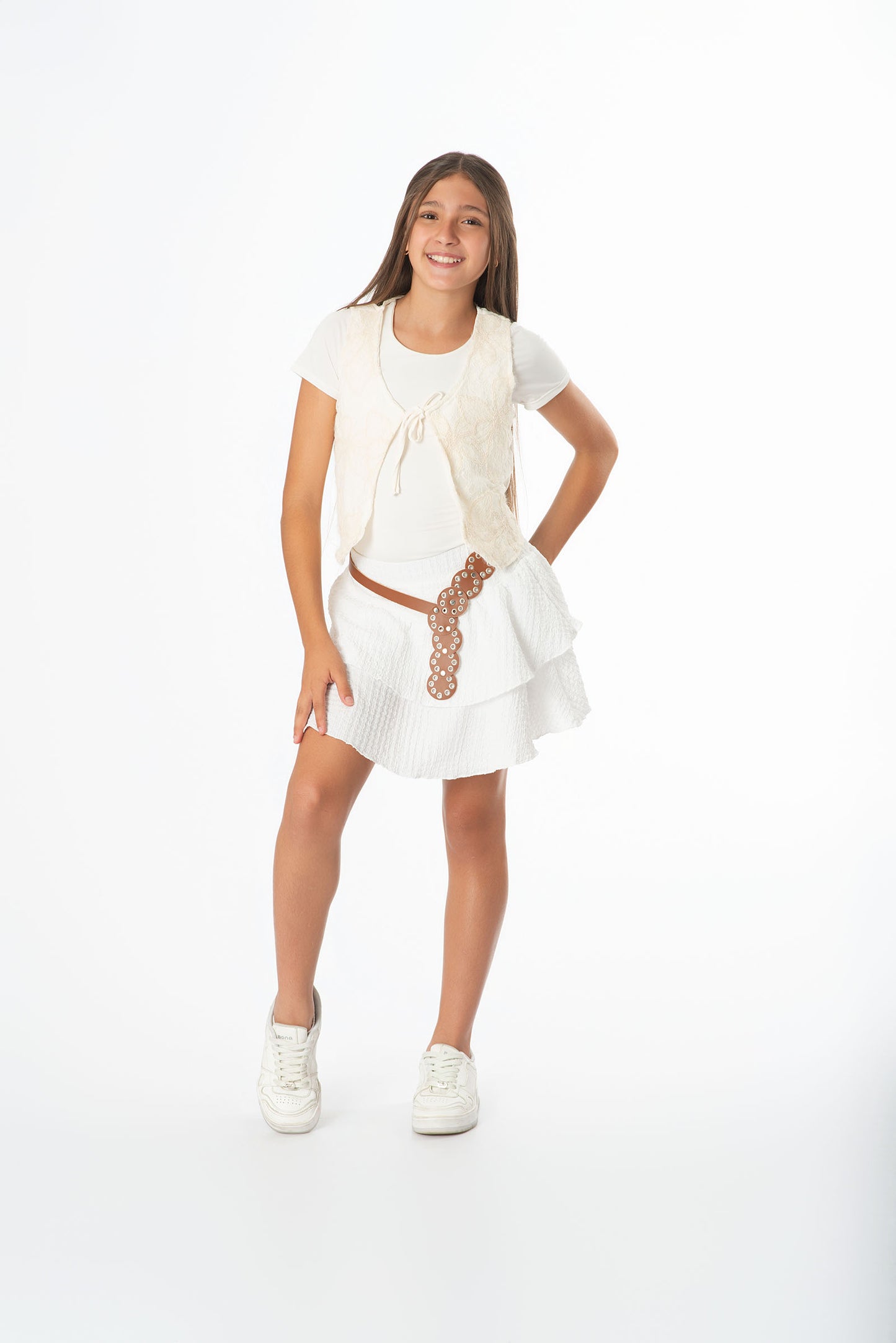 Set Falda Chaleco Ojalillo | Estilo Boho con Correa Cruda