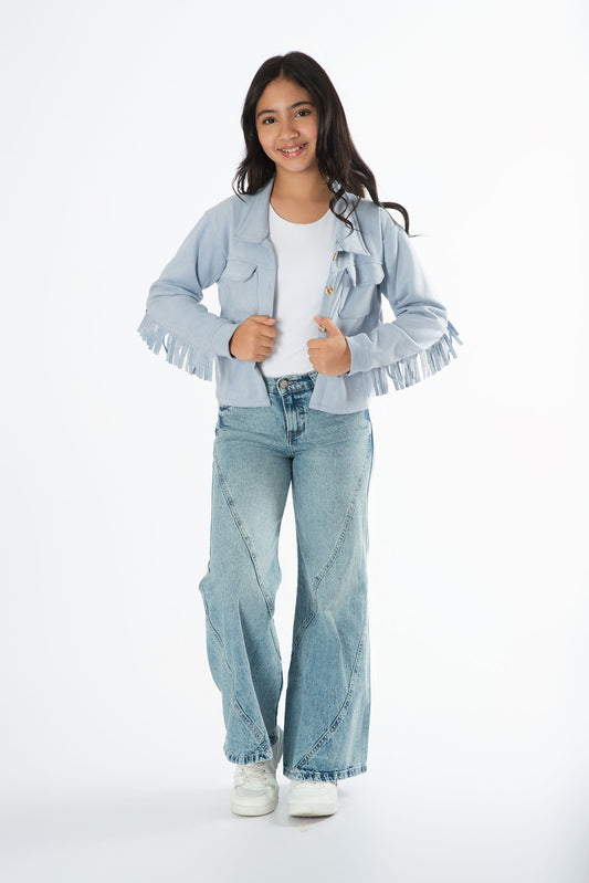 Conjunto jeans con chaqueta de flecos