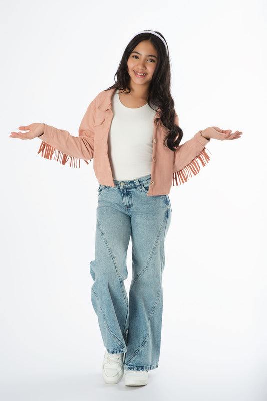 Conjunto jeans con chaqueta de flecos