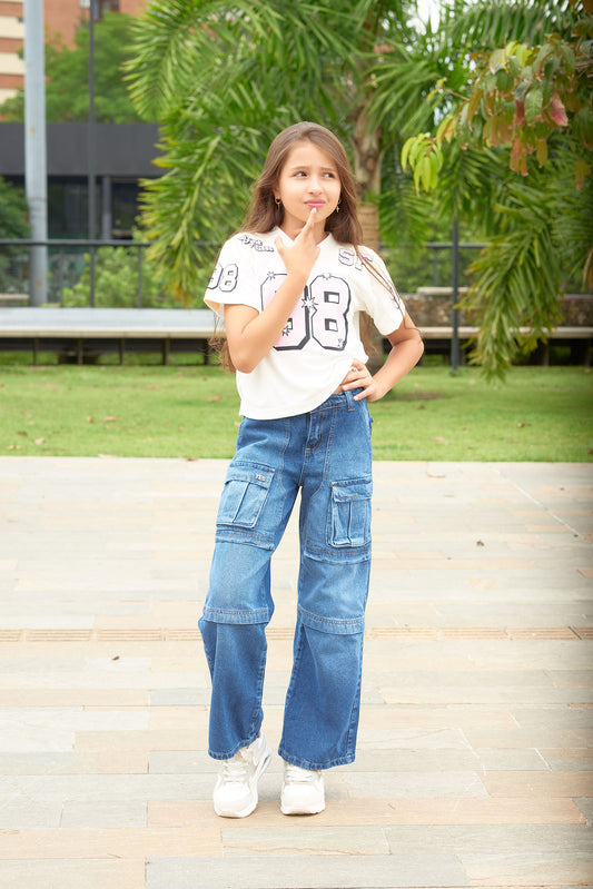 Conjunto Jeans Cargo + Camiseta Deportiva