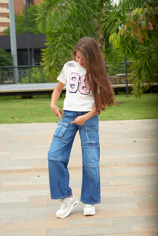 Conjunto Jeans Cargo + Camiseta Deportiva