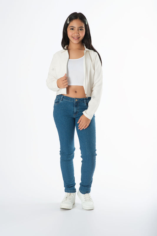 Conjunto jeans mirellado y blazer con estrellas