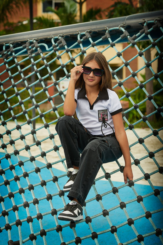 Set Jeans Negro Rotos + Blusa Polo Crop RIB | Estilo Urbano Juvenil