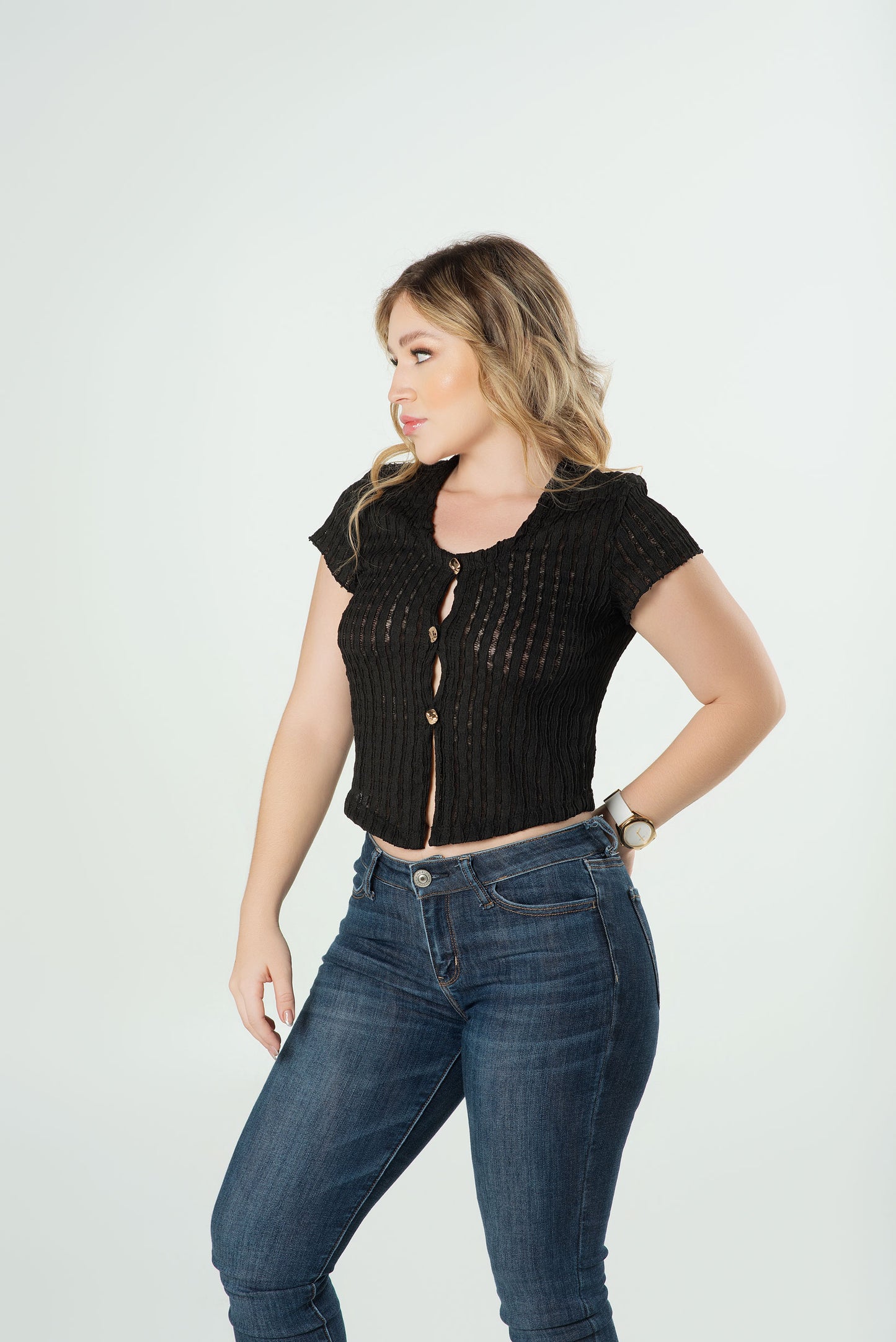 Blusa Botones Dorados Dama | Texturizada