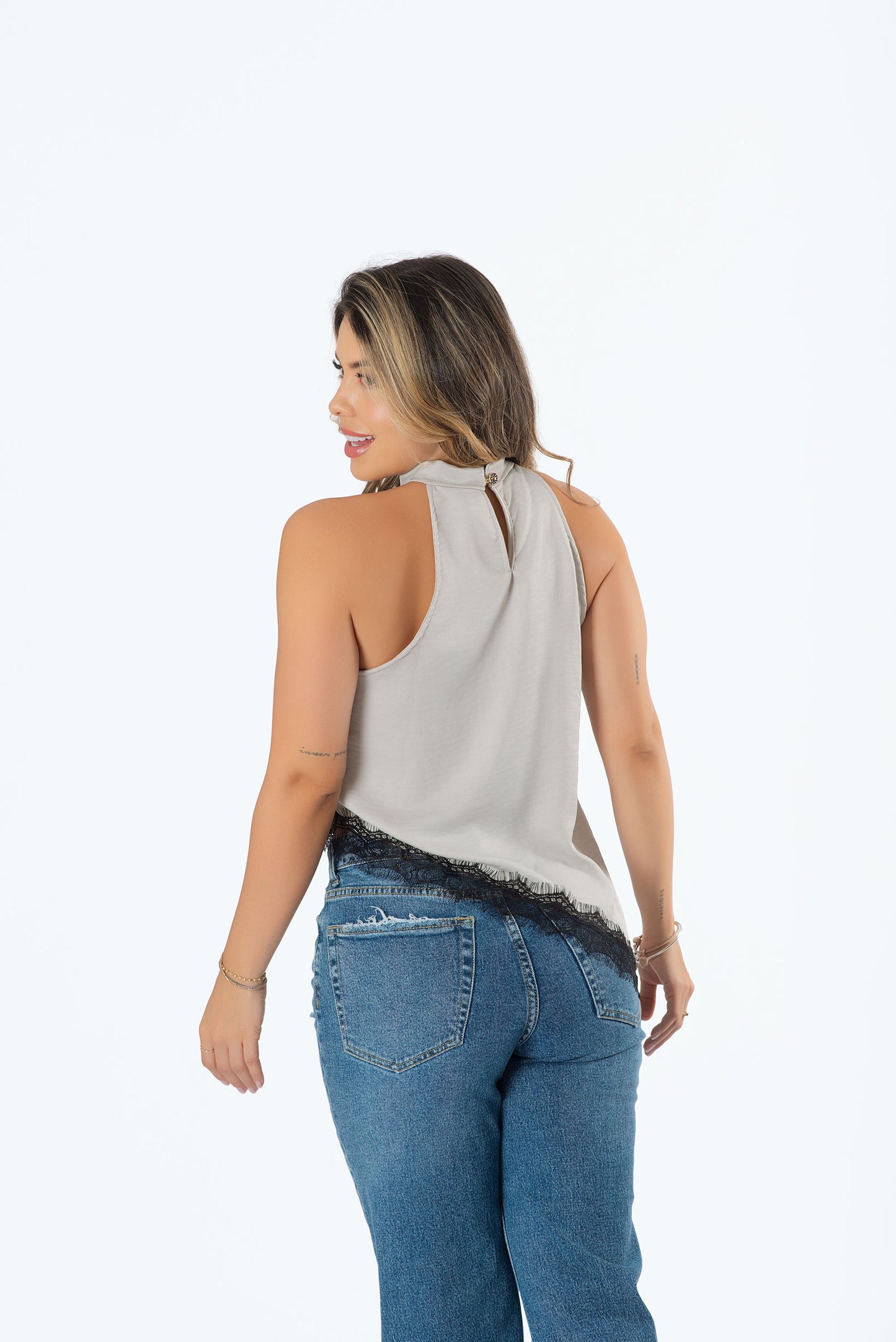 Blusa Diagonal con Franja en Satín