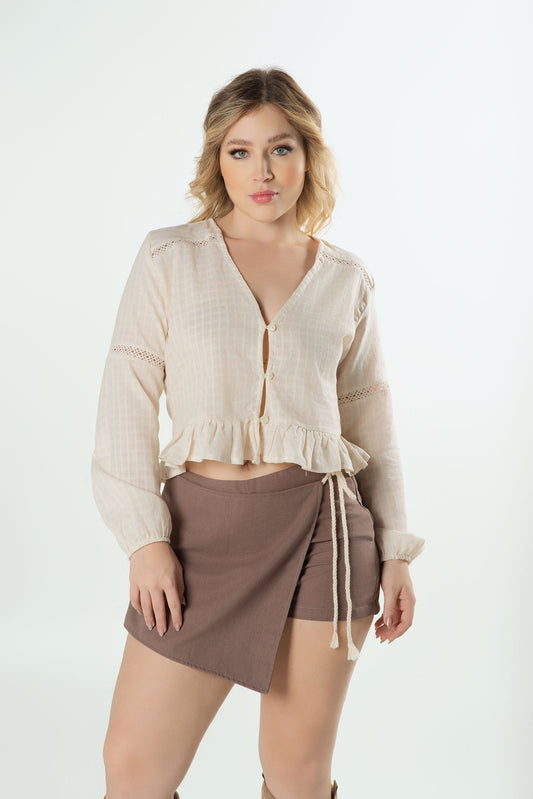 Blusa Dama | Algodón Manga Larga Elegante