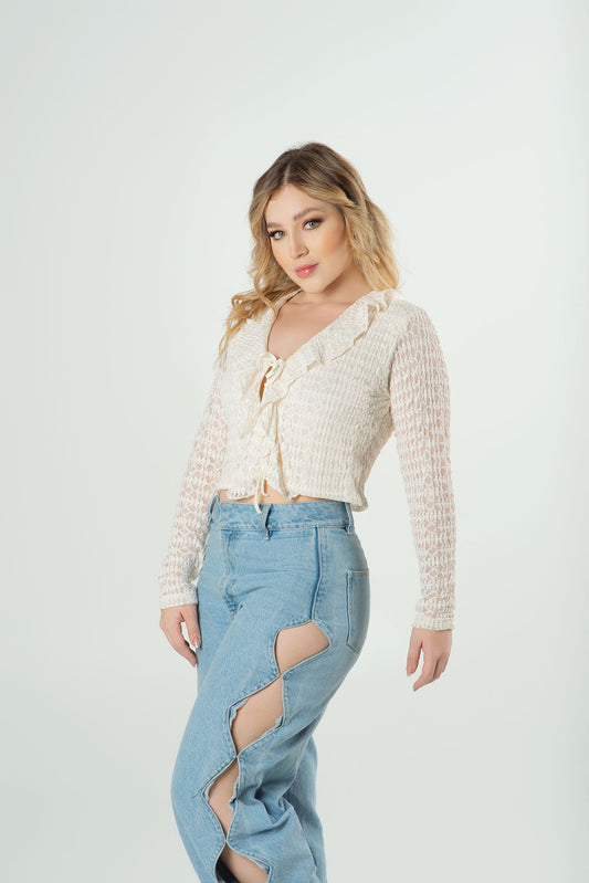 Blusa Manga Larga Boleros | Texturizada Elegante