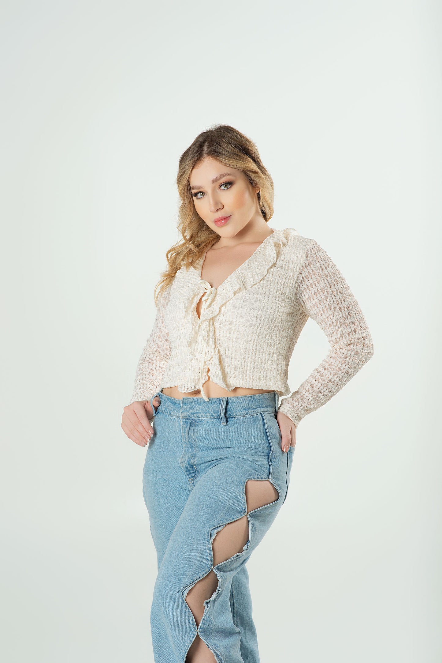 Blusa Manga Larga Boleros | Texturizada Elegante