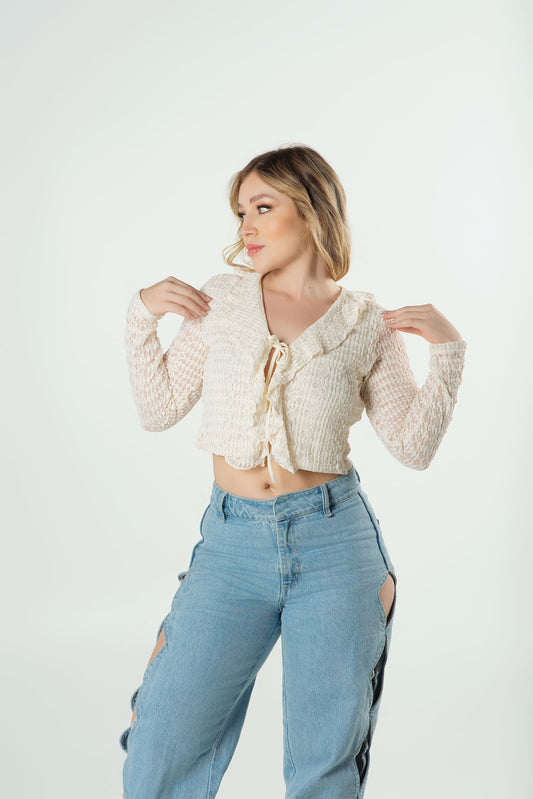 Blusa Manga Larga Boleros | Texturizada Elegante