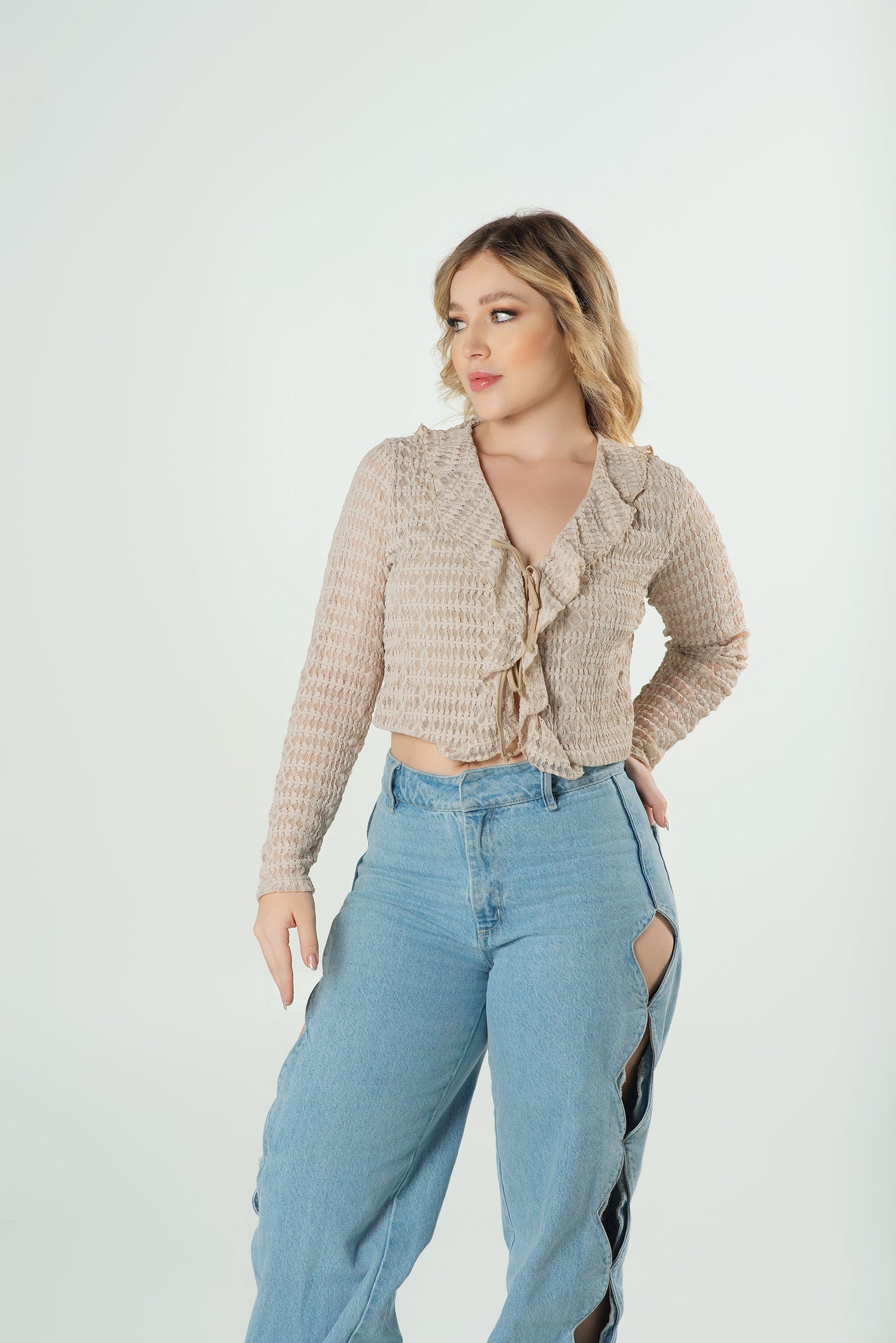 Blusa Manga Larga Boleros | Texturizada Elegante