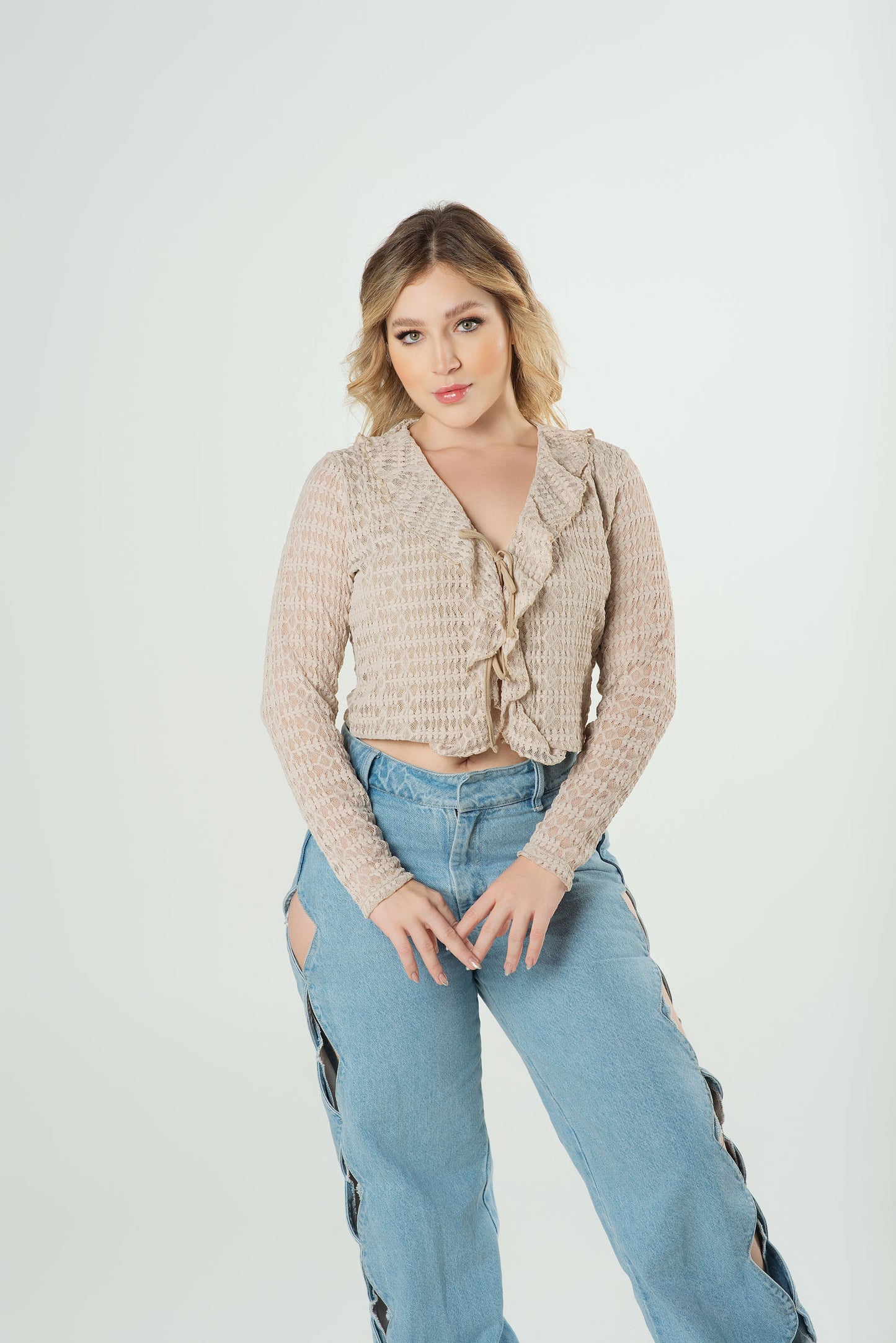 Blusa Manga Larga Boleros | Texturizada Elegante