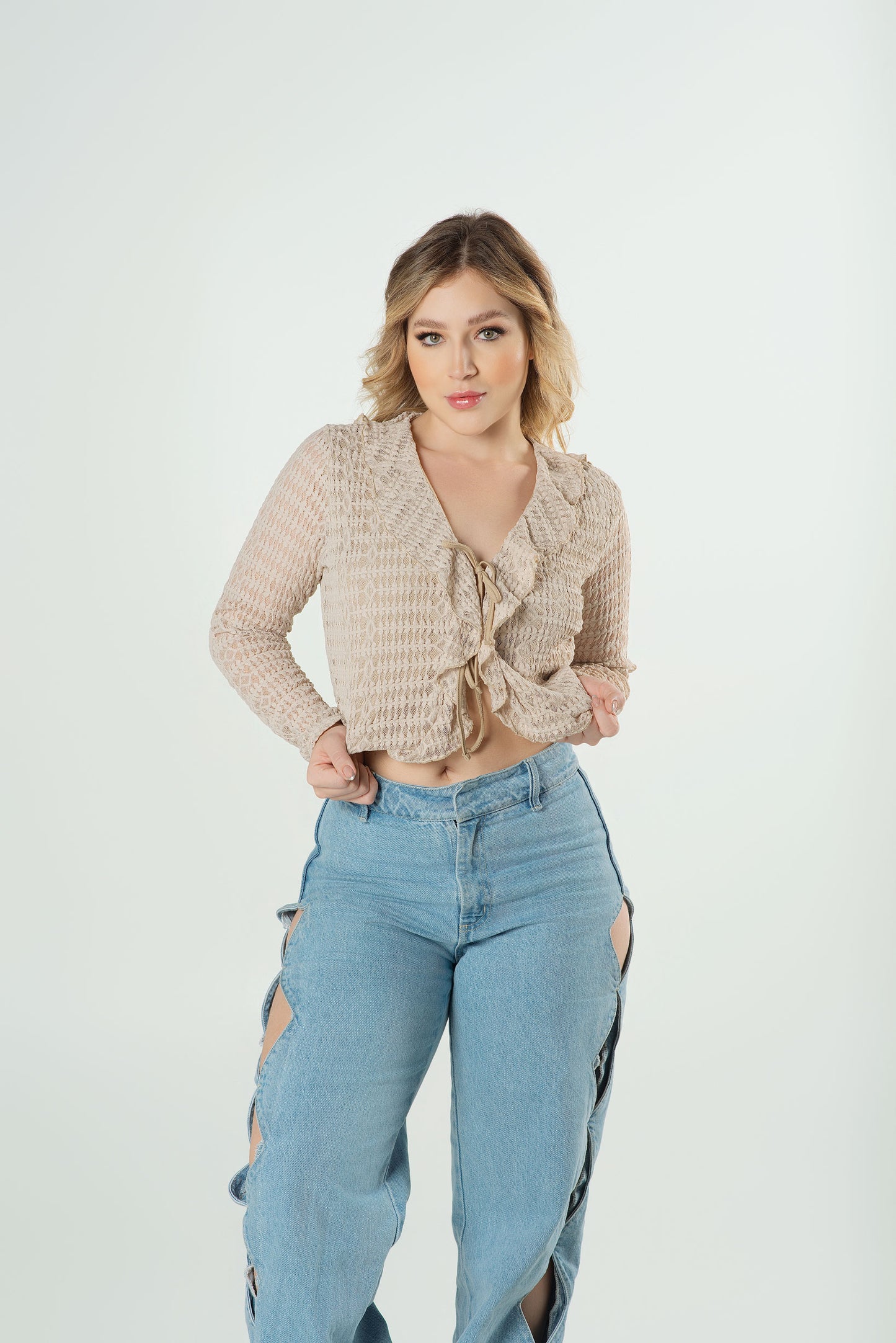 Blusa Manga Larga Boleros | Texturizada Elegante