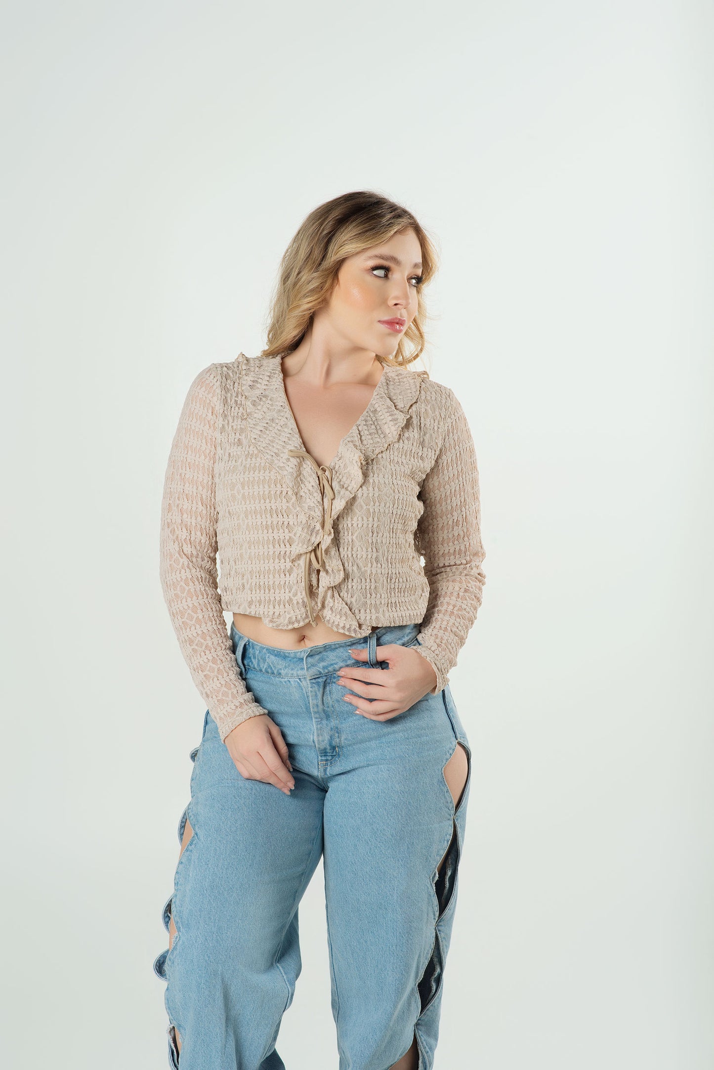 Blusa Manga Larga Boleros | Texturizada Elegante