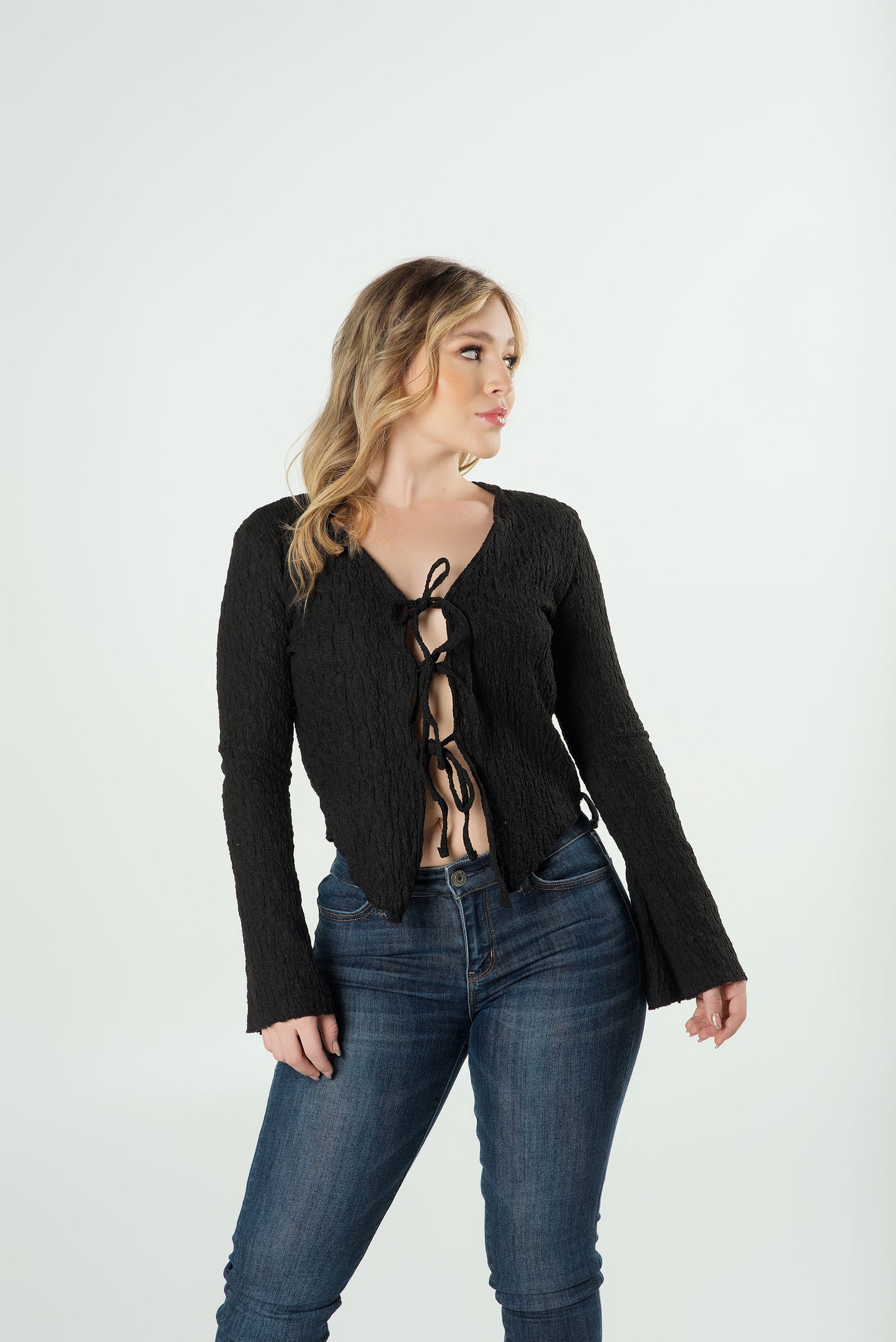 Blusa Moños Tela Craquelada | Textura Romántica