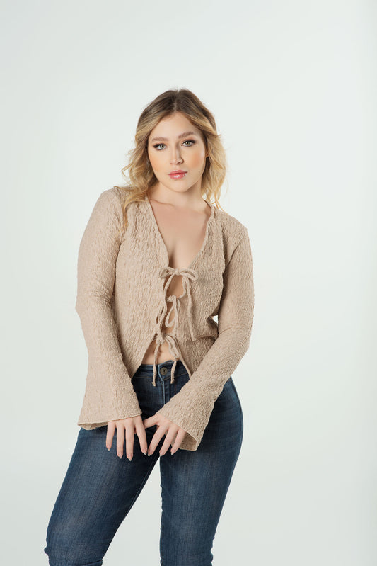 Blusa Moños Tela Craquelada | Textura Romántica