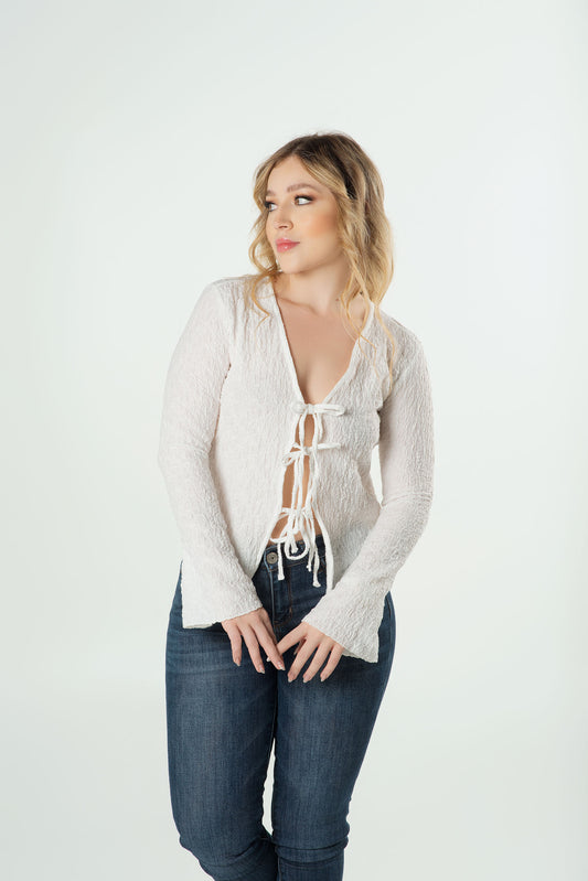 Blusa Moños Tela Craquelada | Textura Romántica