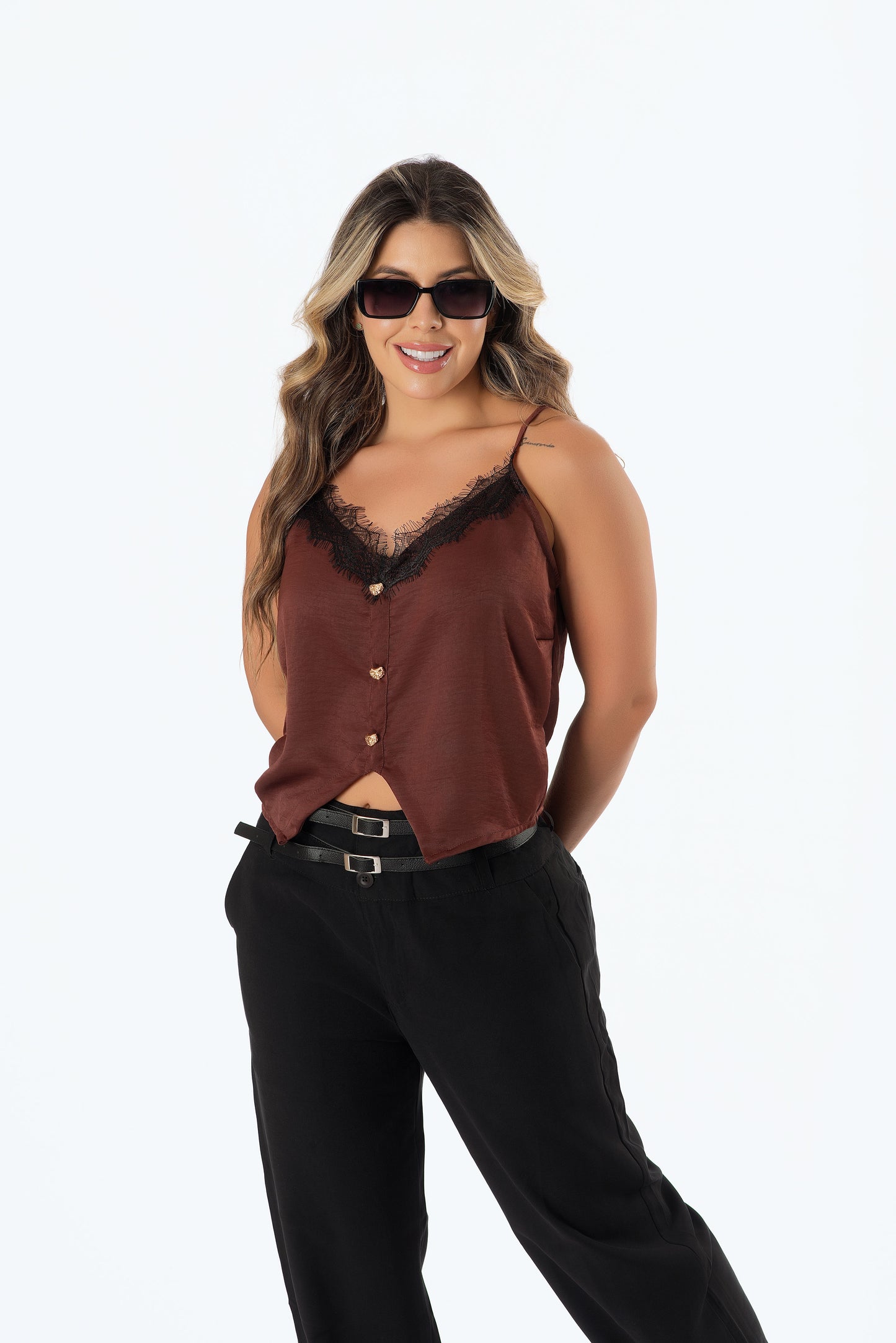 Blusa Satinada con Blonda | Tiras Mujer