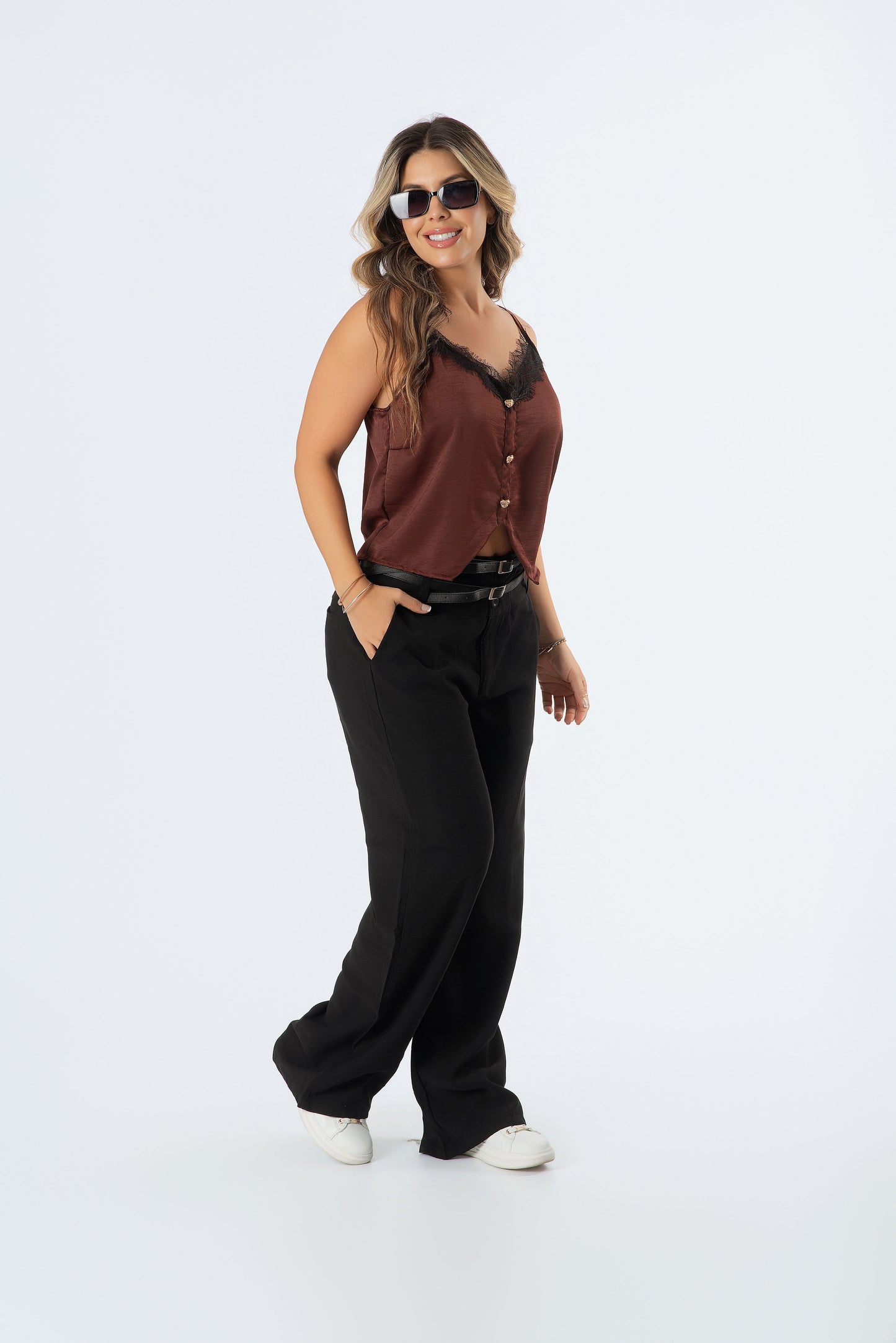 Blusa Satinada con Blonda | Tiras Mujer