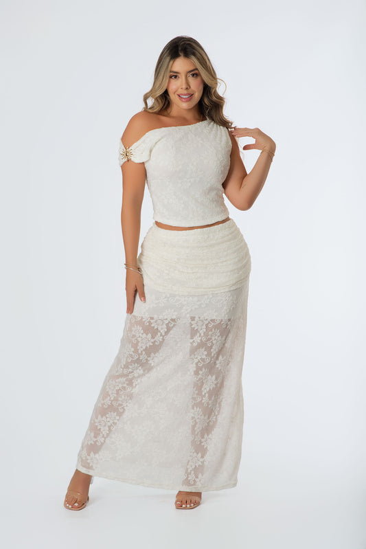 Conjunto Blonda Falda Larga | Set Dama Elegante