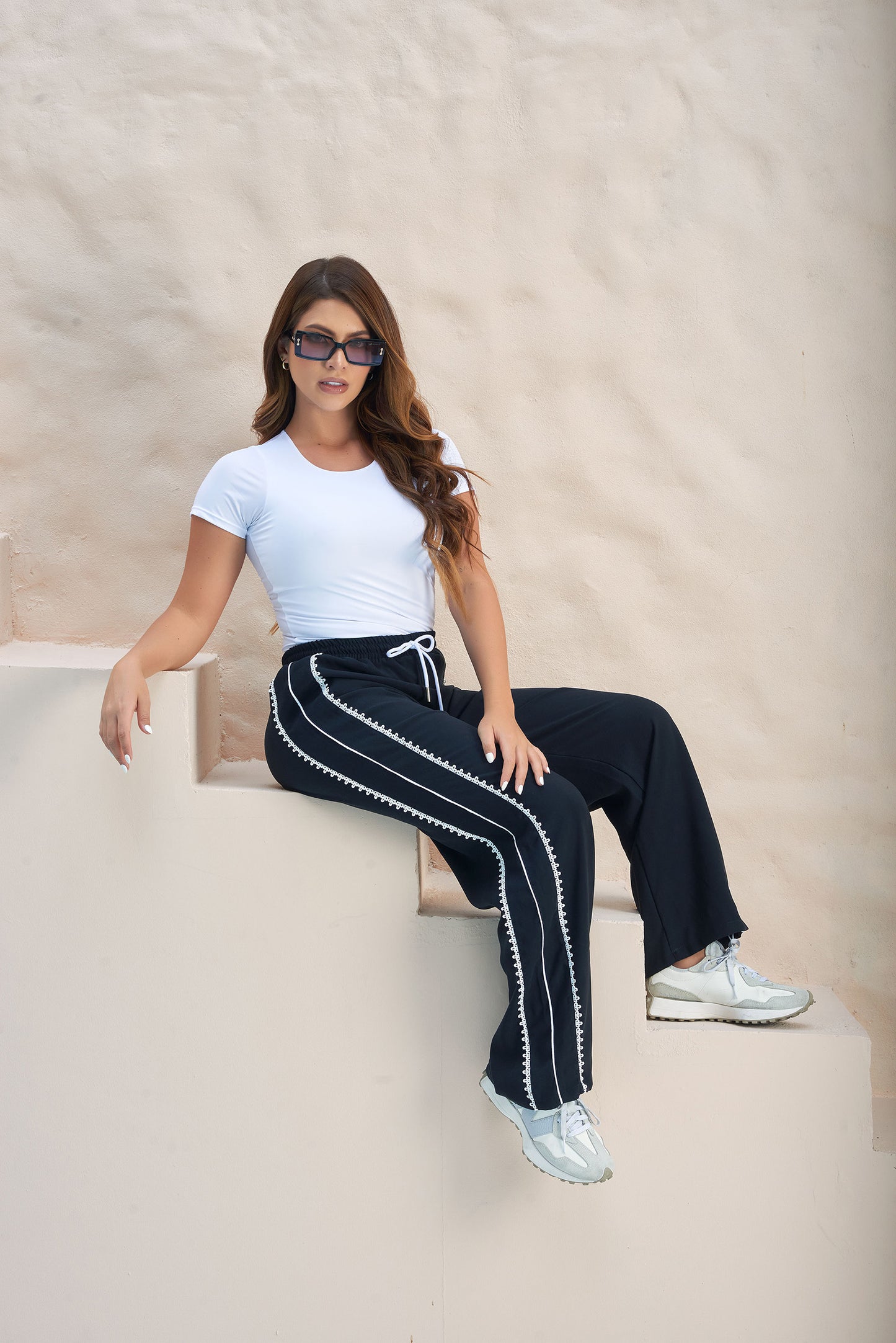 Pantalón Ancho Dama con Guipiur Lateral | Chalis Rayón