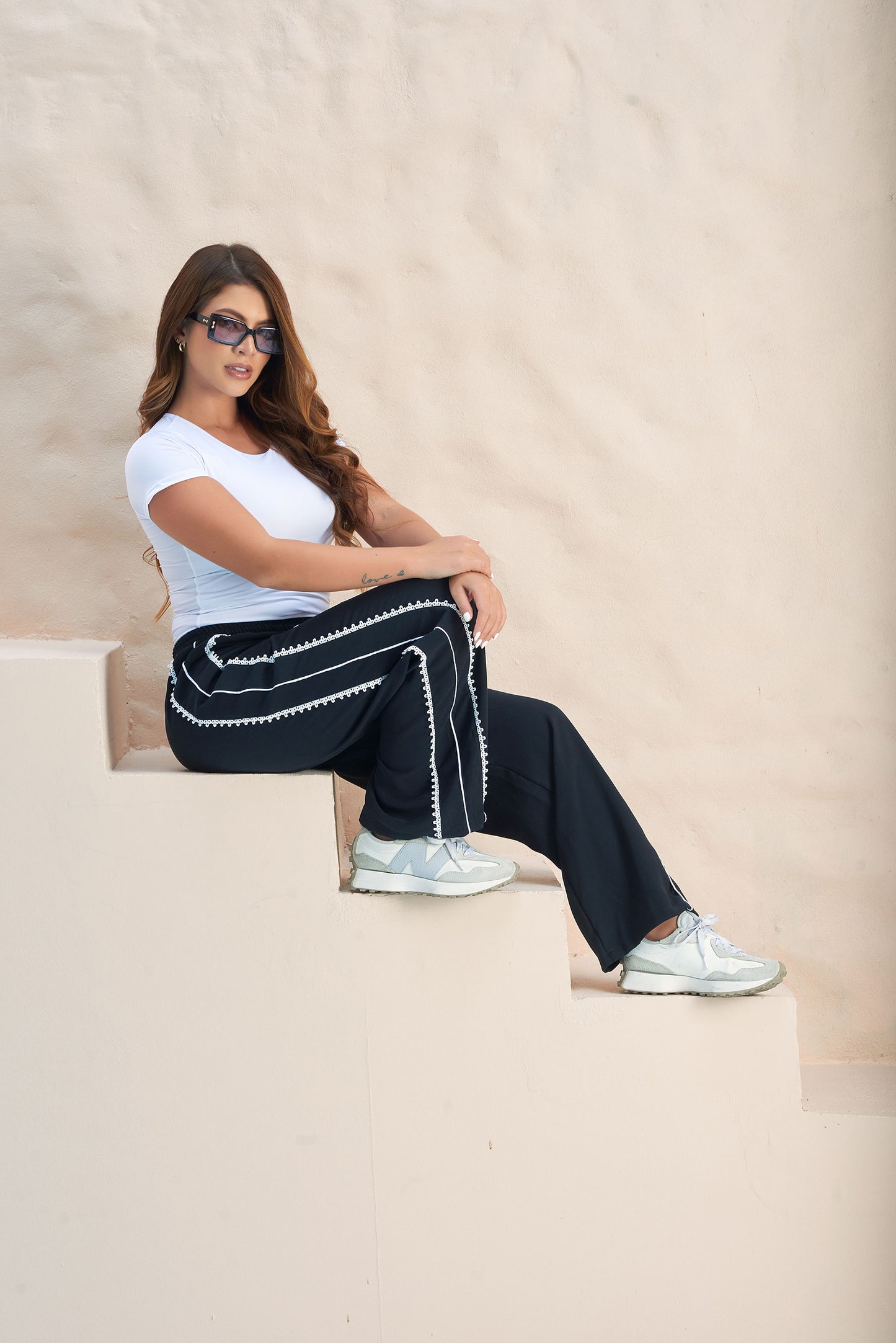 Pantalón Ancho Dama con Guipiur Lateral | Chalis Rayón