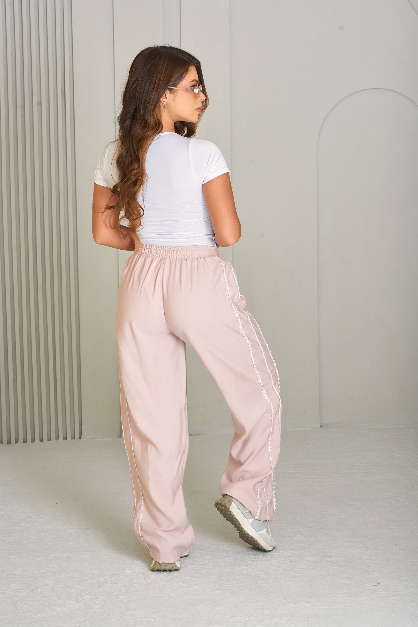 Pantalón Ancho Dama con Guipiur Lateral | Chalis Rayón