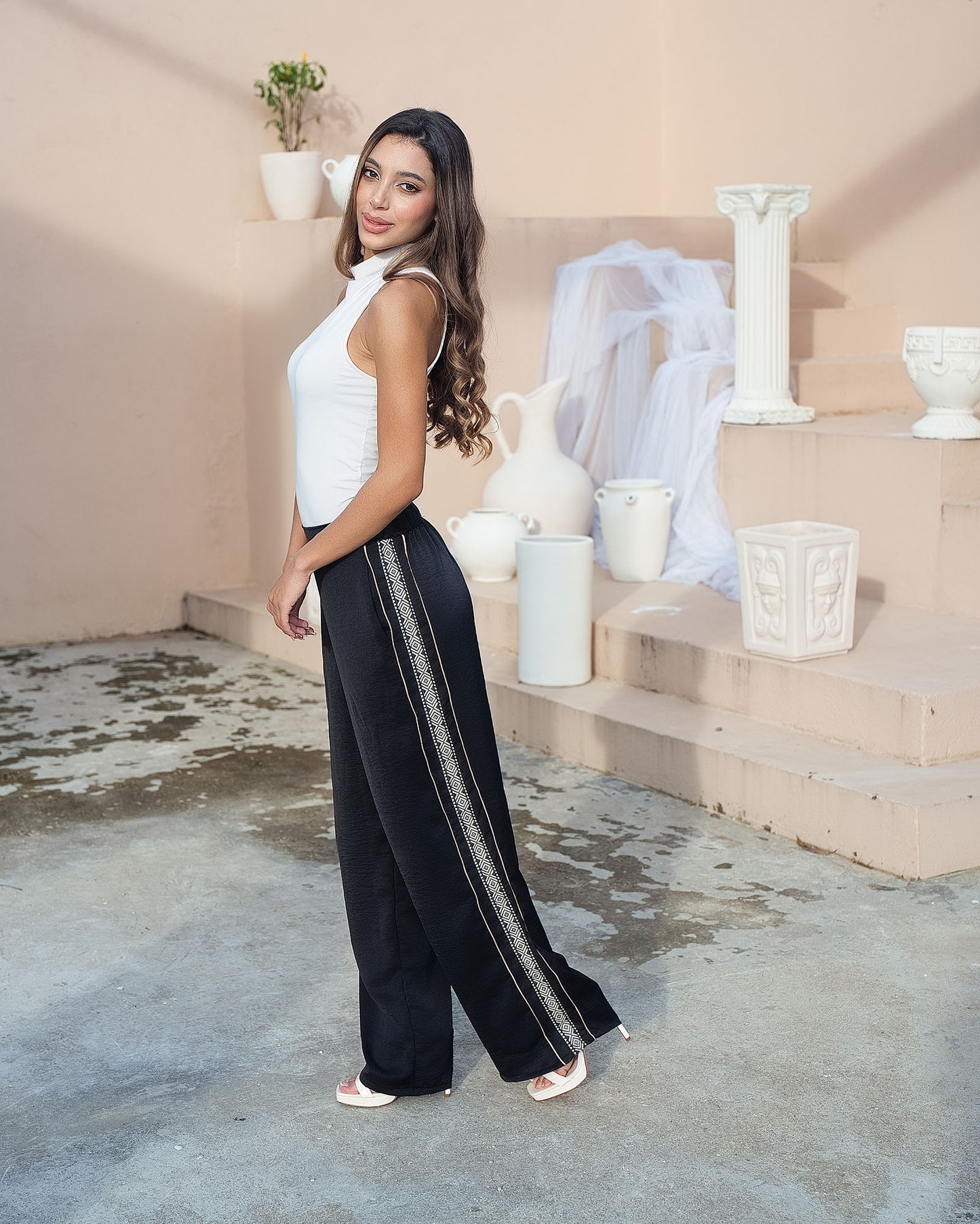 Pantalón Wide Leg Dama | Cinta Lateral Tejida