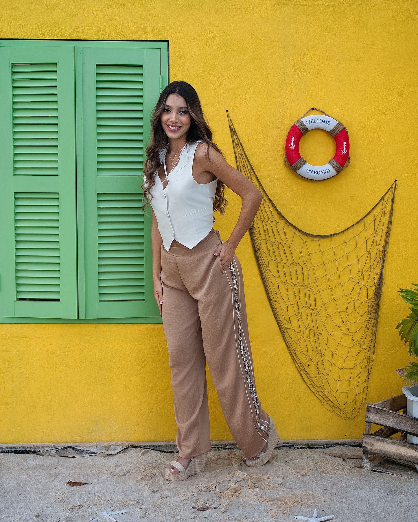 Pantalón Wide Leg Dama | Cinta Lateral Tejida